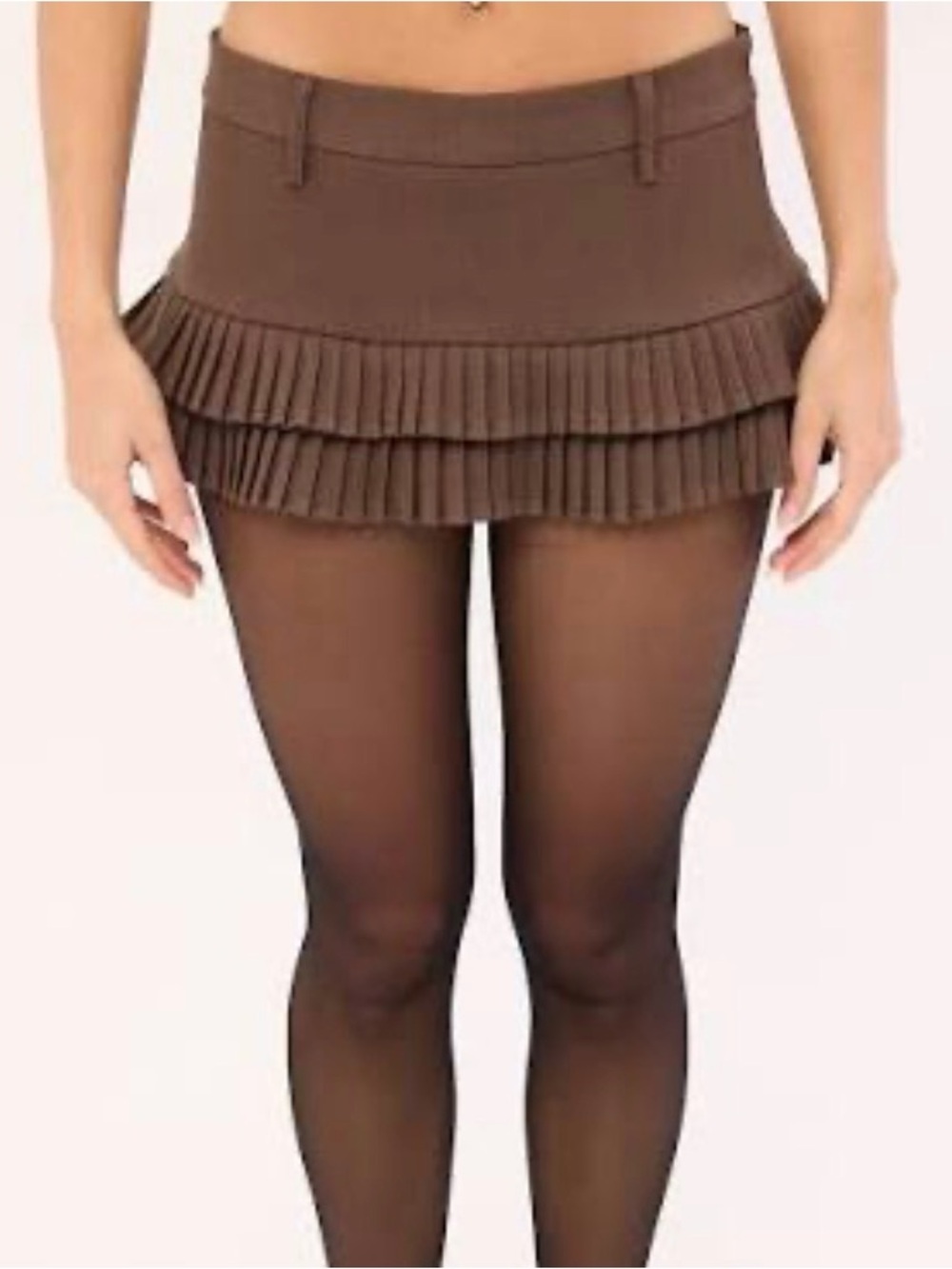 Lioness Brown Pleated Mini Skirt